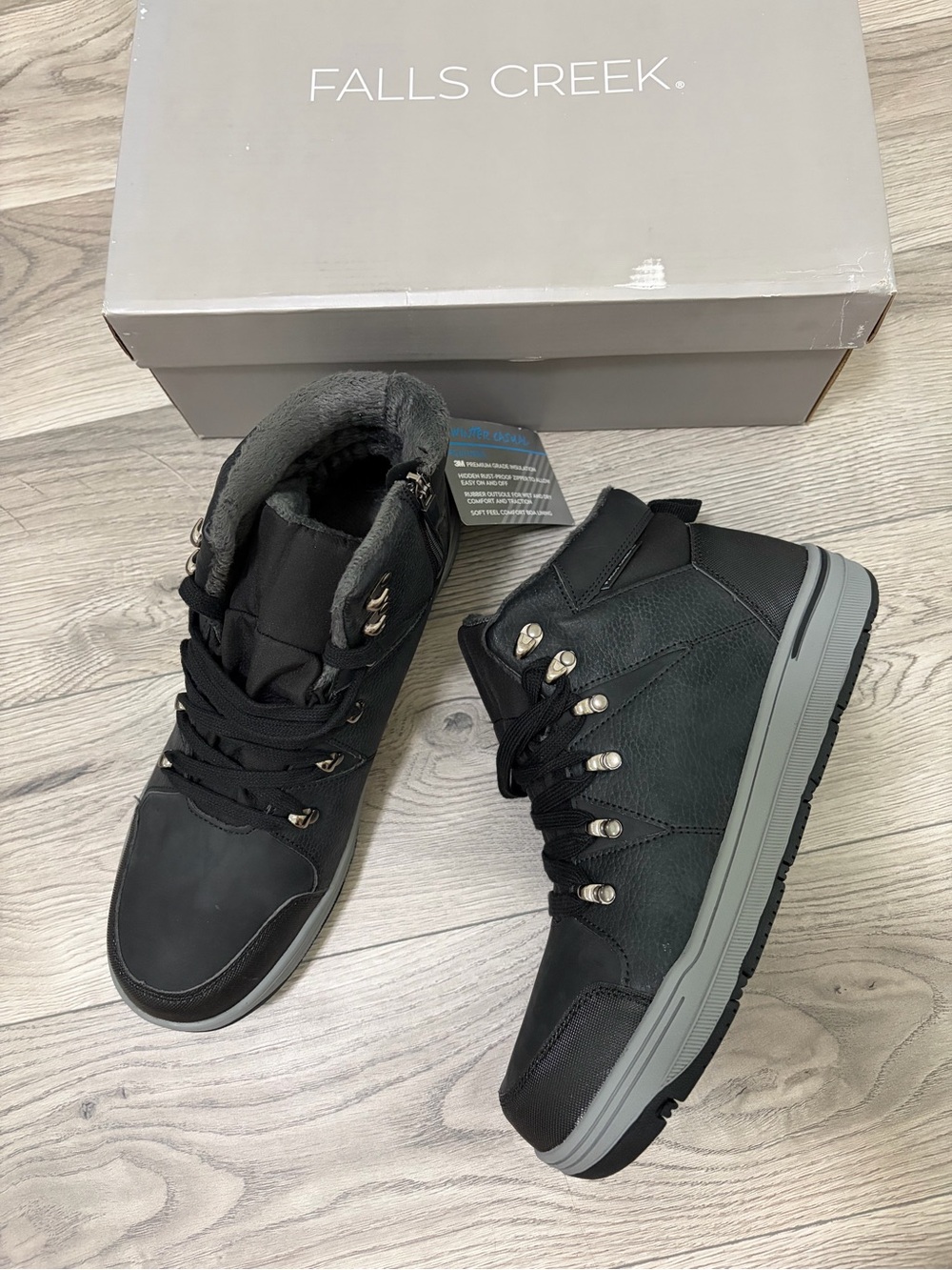 Falls Creek Men's Black and Gray Mid-Top Hiking Boots